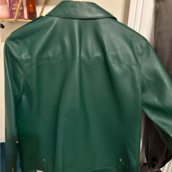 Lafayette 148 lamb skin green leather jacket - Picture 3 of 4